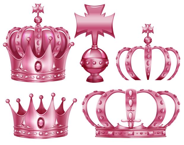 Diferentes diseños de coronas en color rosa. vector