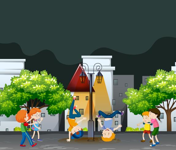 Many kids dancing in the neighborhood park - Download Free Vector Art, Stock Graphics & Images