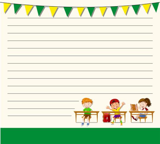 Line paper template with kids in classroom vector