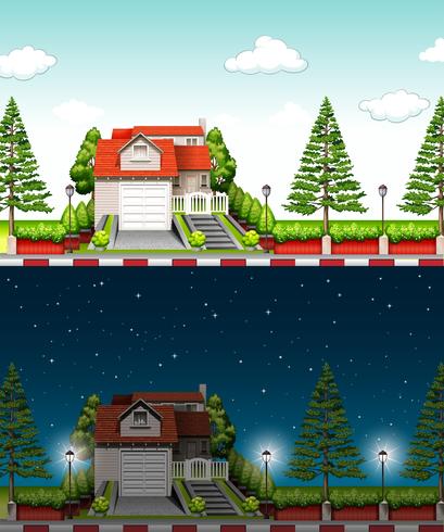 Private house at day time and night time vector