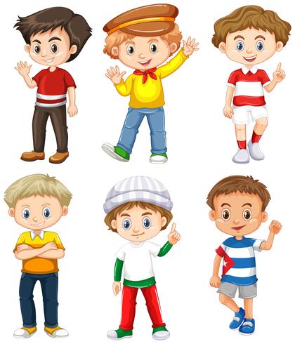 Six boys with happy face vector