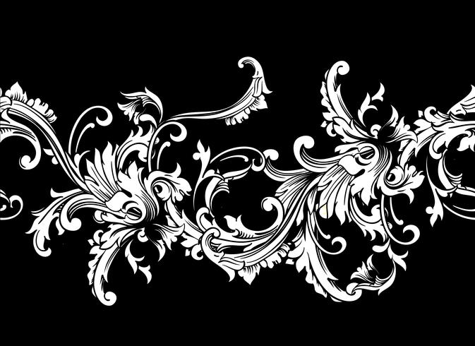 Ornamental border, frame. Baroque pattern. Vector seamless.