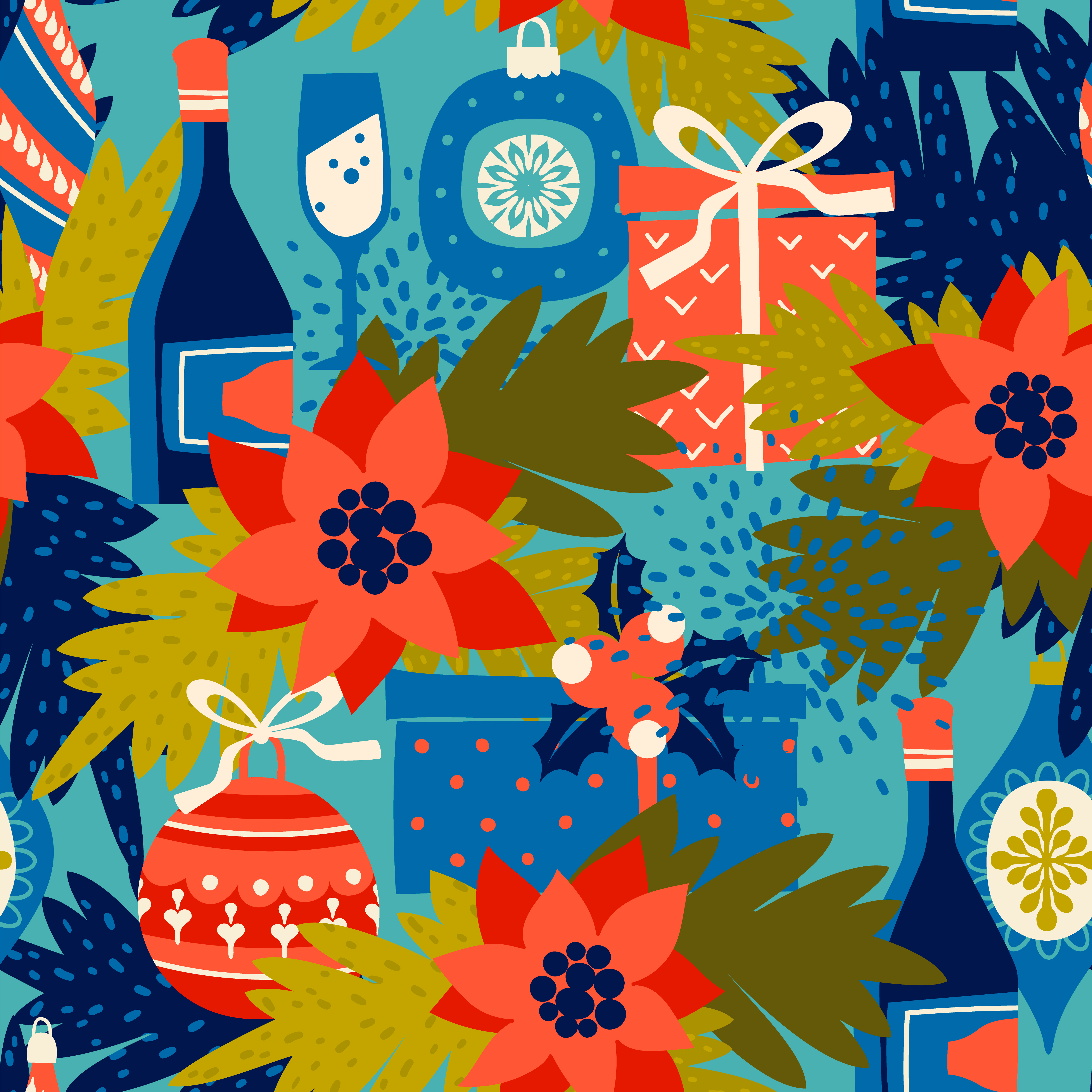 Download Vector seamless pattern with Christmas symbols. Trendy ...