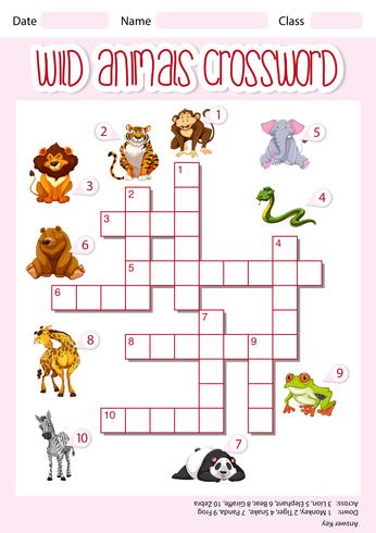 Wild animals crossword template vector