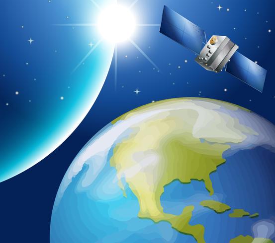 Satellite orbitting around earth vector