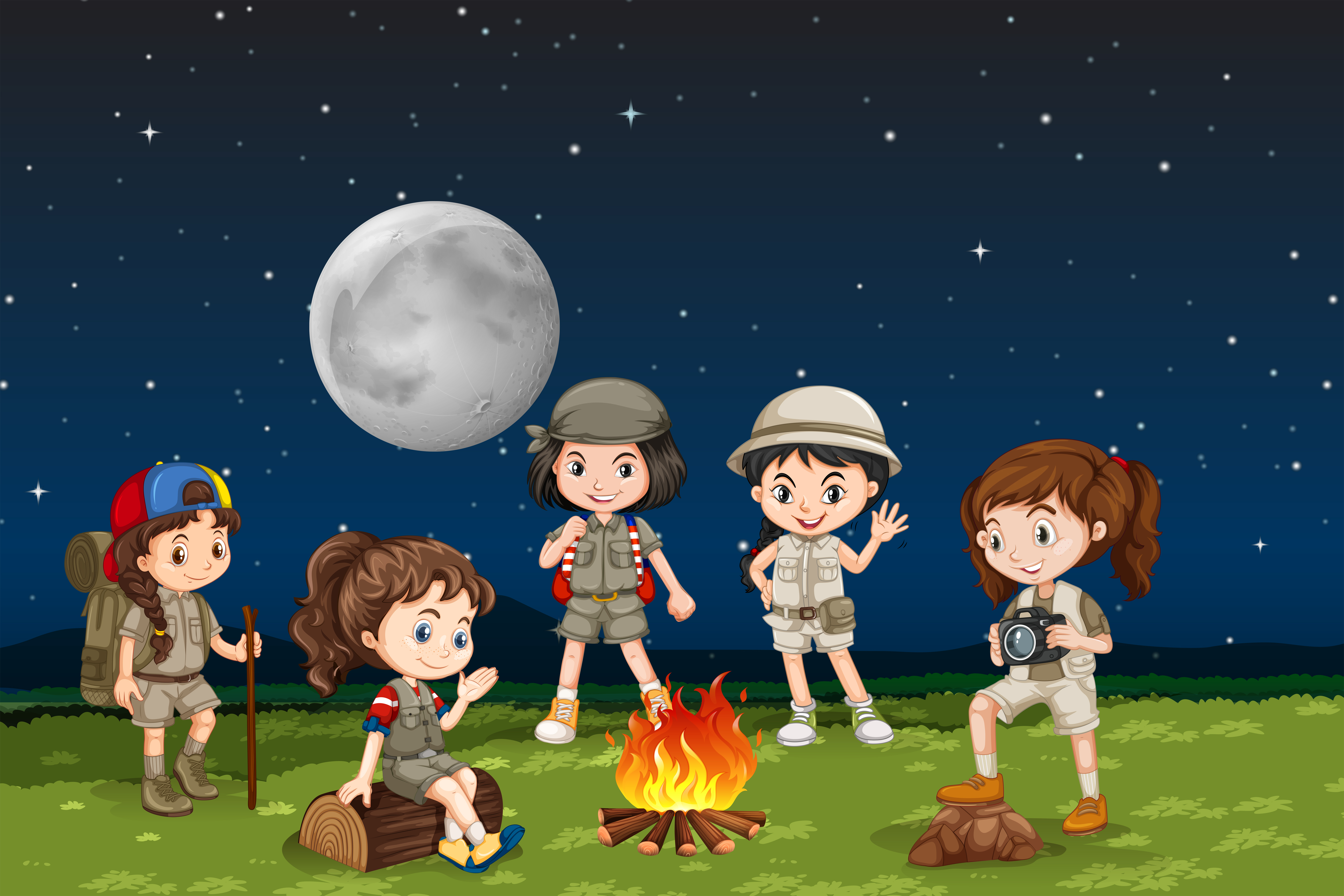 Children around a camp fire 292866 Vector Art at Vecteezy