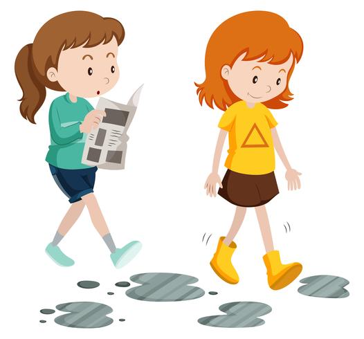 Chicas caminando con pasos descuidados y cuidadosos. vector