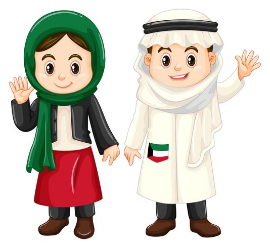 Boy and girl from Kuwait waving hands vector