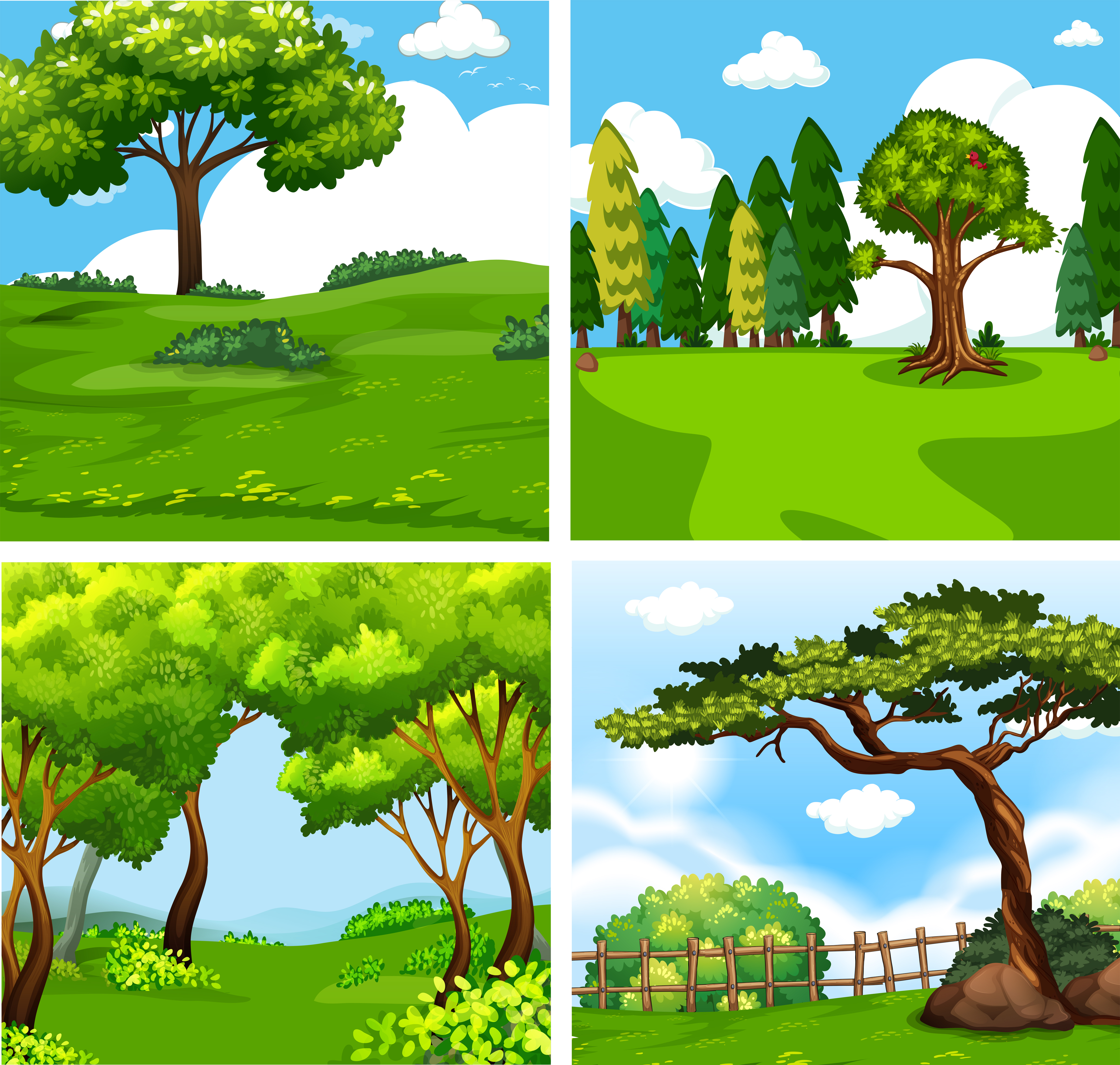 Download Four different green nature scene - Download Free Vectors ...
