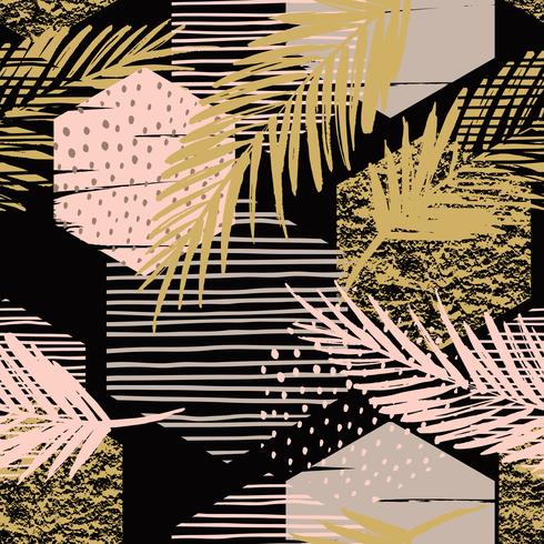 Trendy seamless exotic pattern with palm and geometric elements. vector