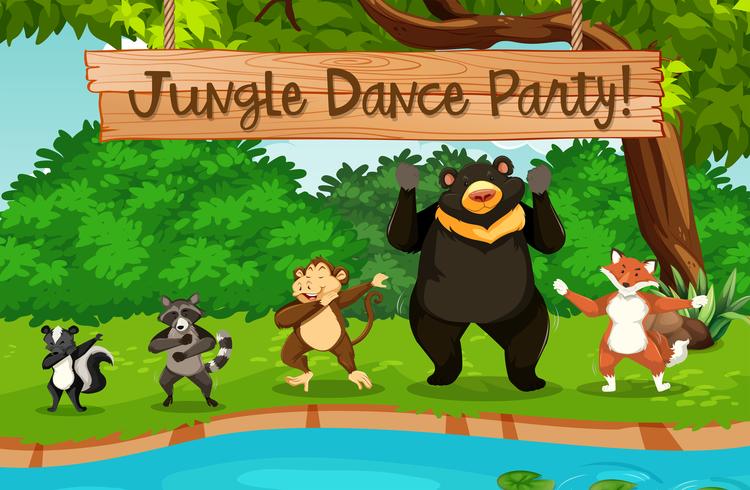 Fiesta de baile de animales y jungla. vector