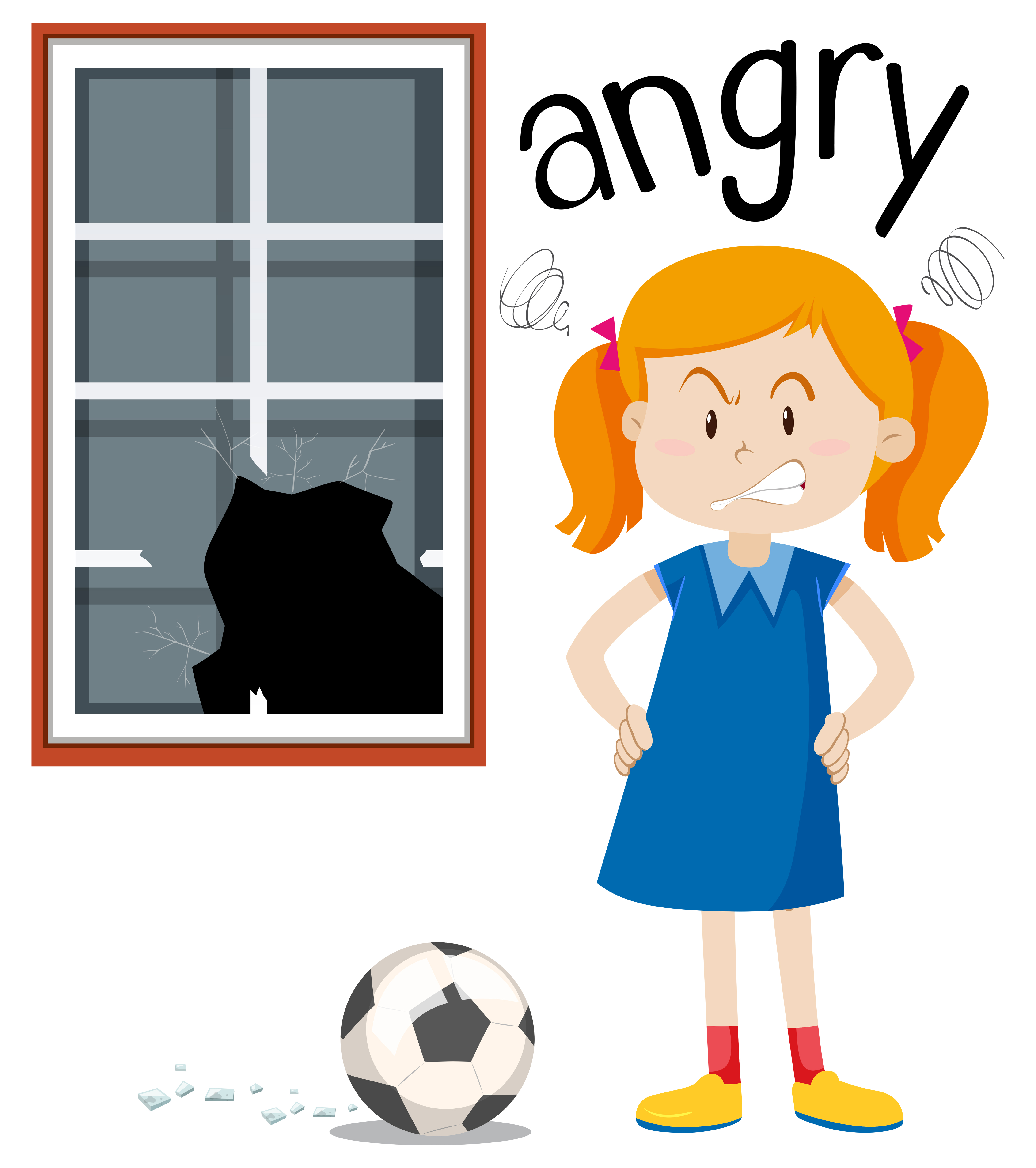 Angry girl with broken window 292913 Vector Art at Vecteezy
