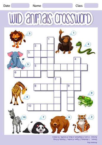 Wild animals crossword template vector