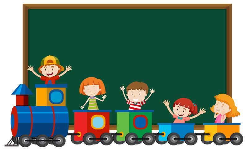 Children in train infront of blackboard - Download Free Vector Art, Stock Graphics & Images