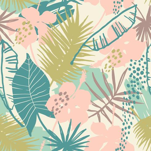 Seamless exotic pattern with tropical plants. vector