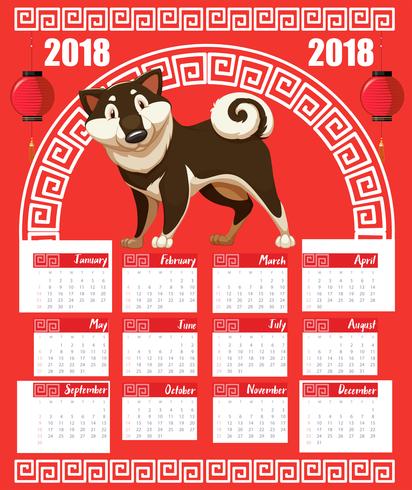 Calendar template with dog year for 2018 vector