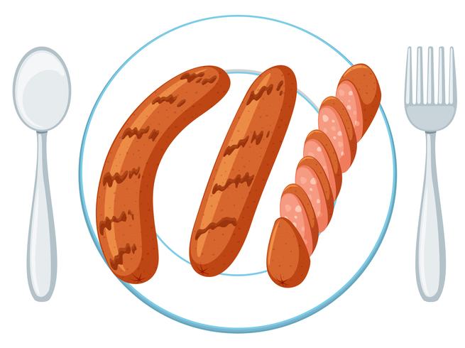 Plate with three sausages vector