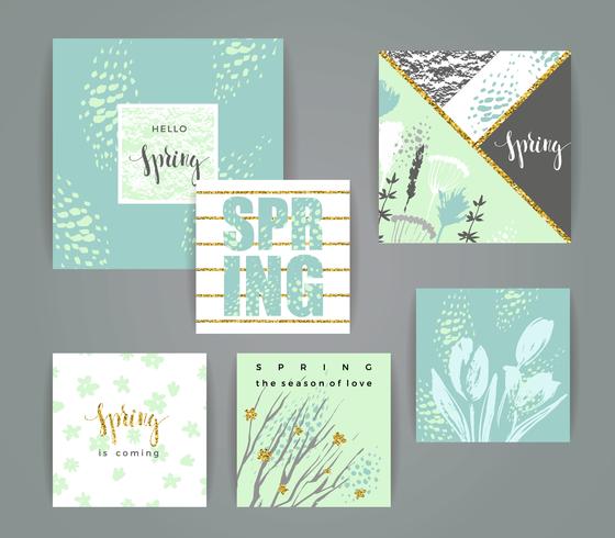 Conjunto de tarjetas de primavera creativas artísticas. vector