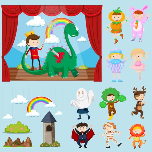 Stage scenes with different characters vector