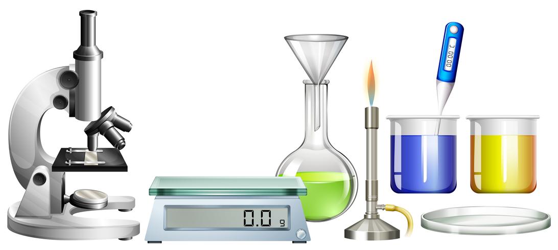 Vasos de ciencia y otros equipos. vector