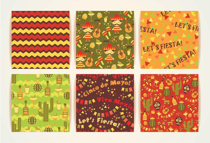 Set of vector seamless patterns with traditional Mexican symbols