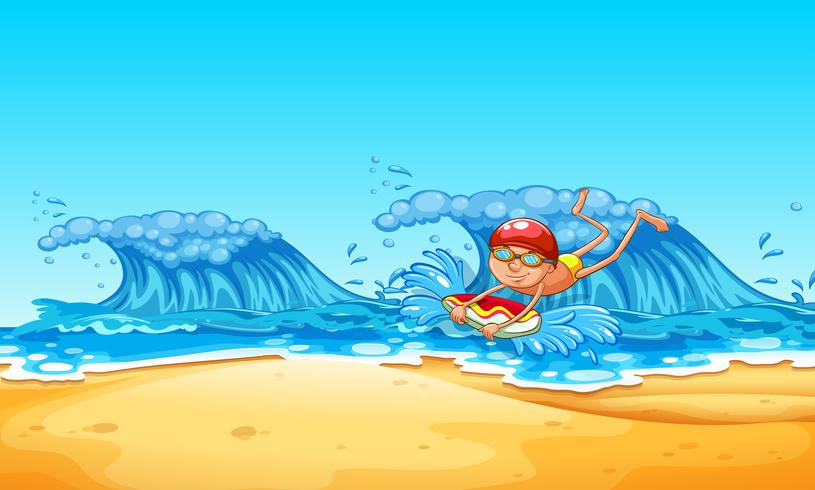 A Man Enjoy Bodyboarding at the Beach vector