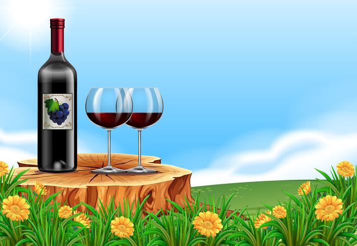 Red Wine in Nature Scene vector