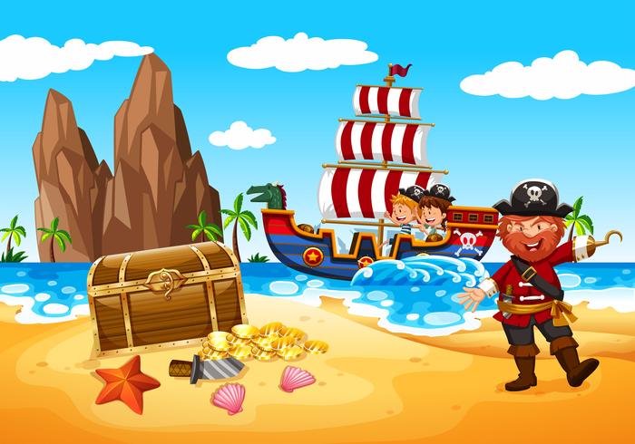 Feliz pirata y niños vector