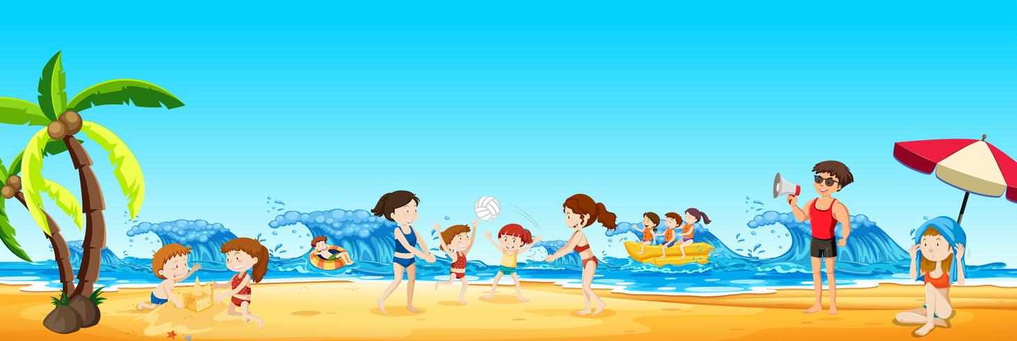 Scene of people at the beach vector