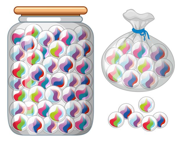 Marbles in glass jar and bag vector