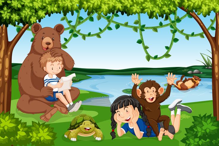 Children with wild animals scene - Download Free Vector Art, Stock Graphics & Images