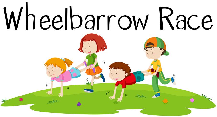 Children playing wheelbarrow race vector