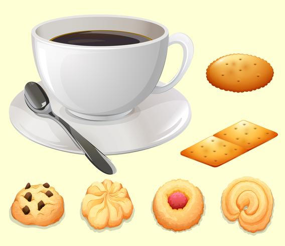 Taza de cafe y galletas vector