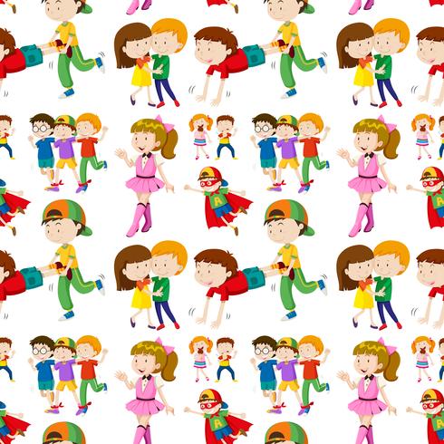Seamless background design with many children vector