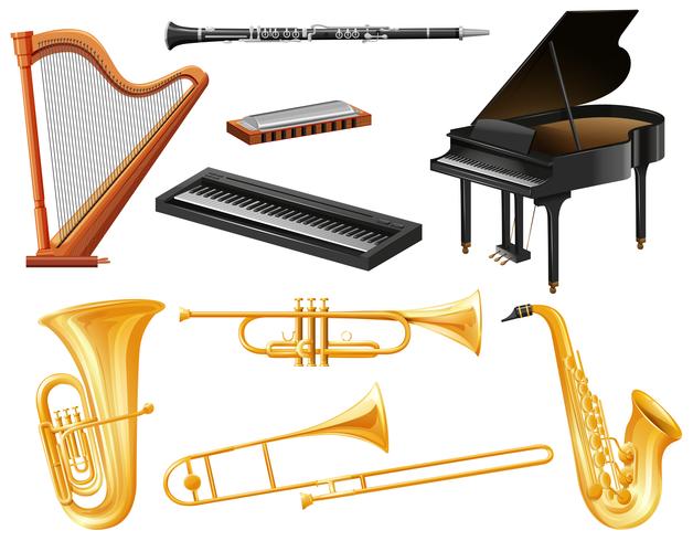 Diferentes tipos de instrumentos musicales. vector