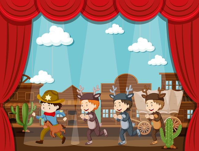 Cowboy and deer on stage play vector