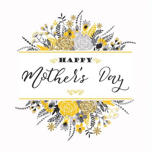 Happy Mothers Day lettering greeting card with Flowers. vector