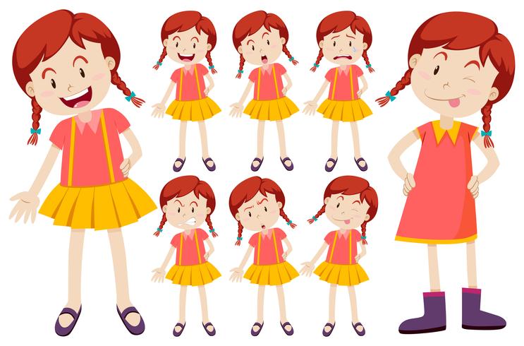 Chica con diferentes expresiones faciales. vector