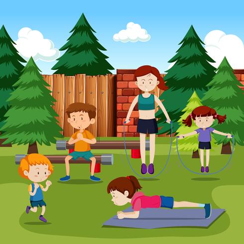 People exercising in park vector