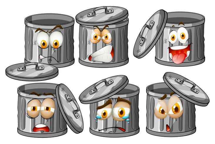 Trashcan with facial expressions vector