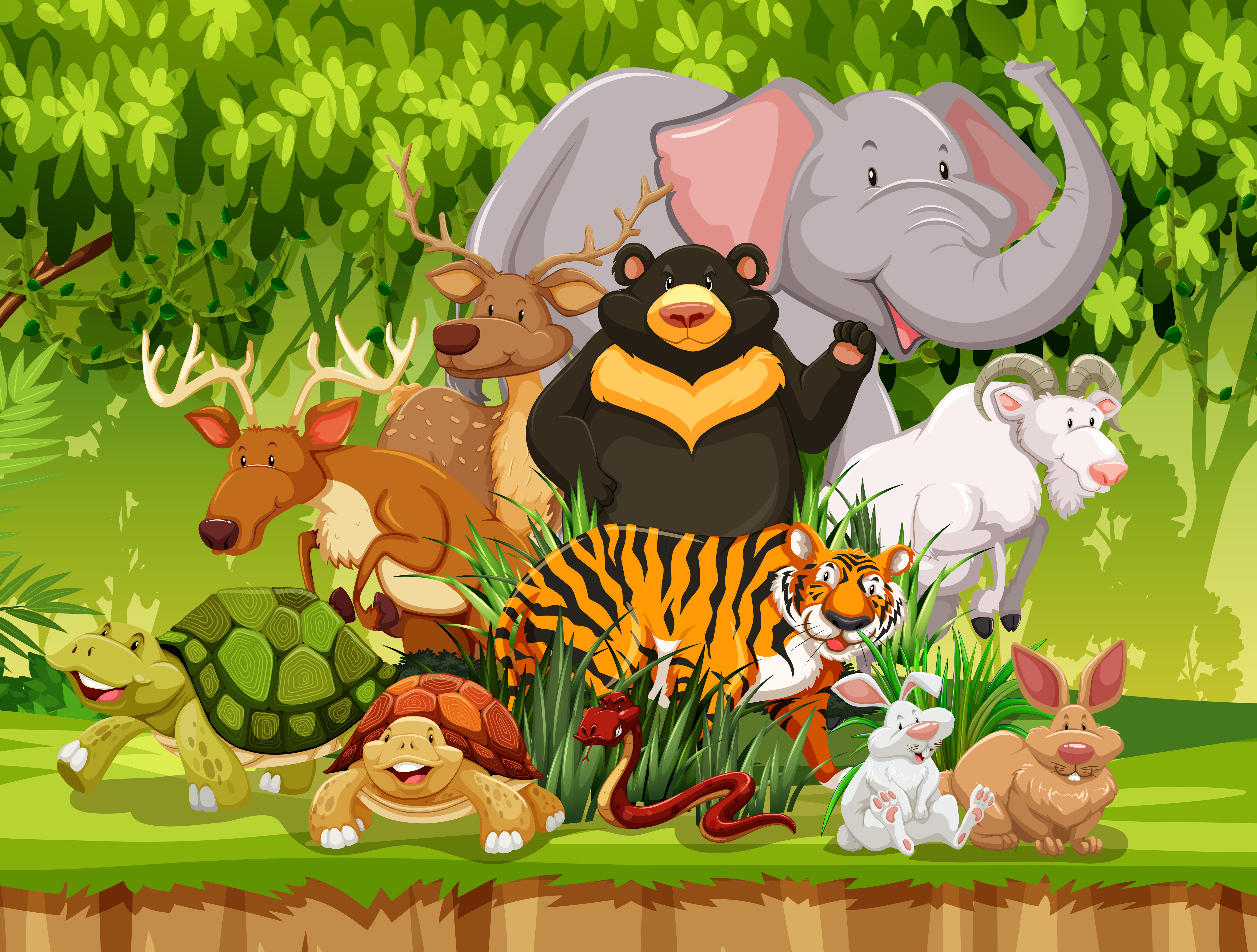 Wild animals in the forest 293243 Vector Art at Vecteezy