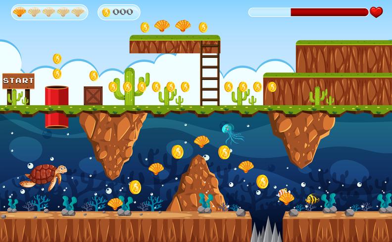 Adventure Game Land and Underwater Scene vector