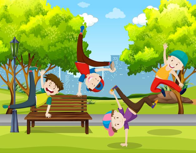 Boys dancing in the park vector