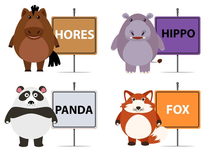 Wild animals and names on the signs vector