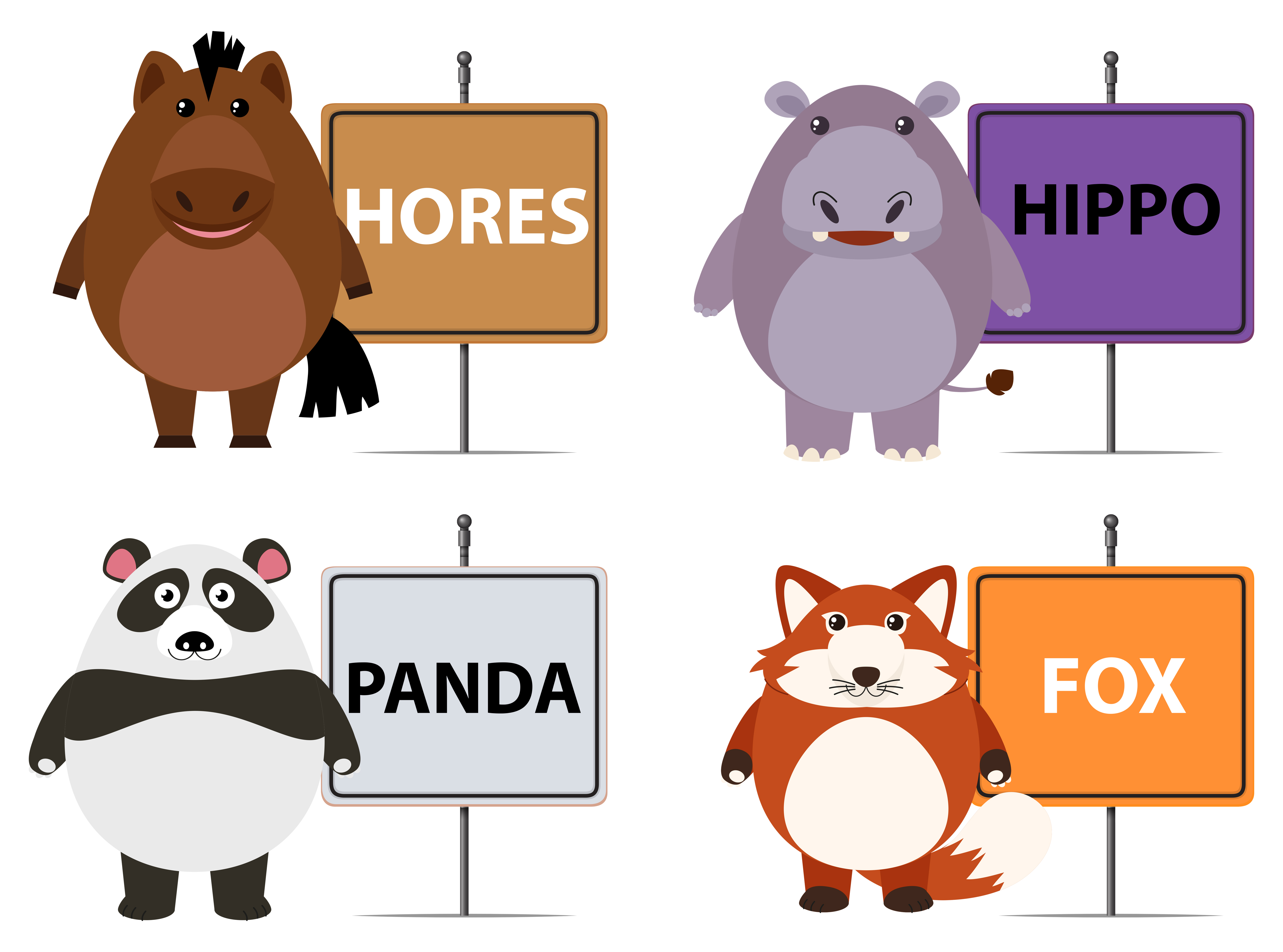 Wild animals and names on the signs 293279 Vector Art at Vecteezy
