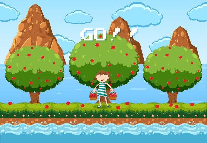 Una plantilla de juego de recolección de frutas vector