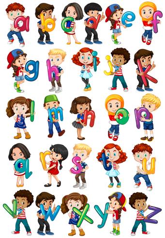 Children holding english alphabets - Download Free Vector Art, Stock Graphics & Images