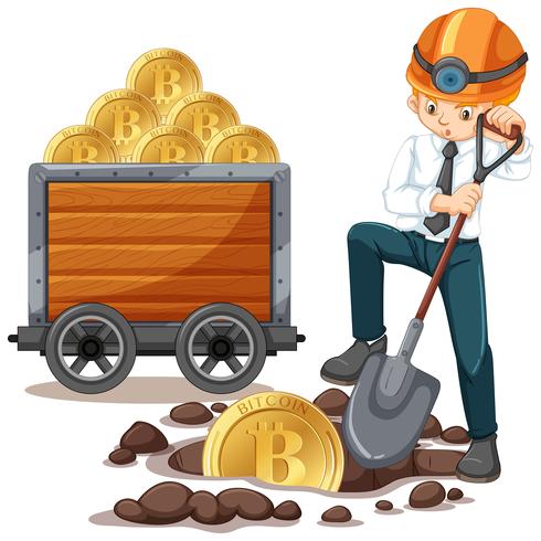 An Office Worker mining Cyber Coin vector