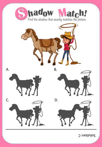 Game template with shadow matching horse and cowgirl - Download Free Vector Art, Stock Graphics & Images