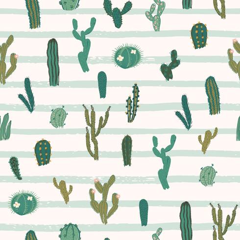 Vector seamless pattern with cactus. Repeated texture with green cacti ...